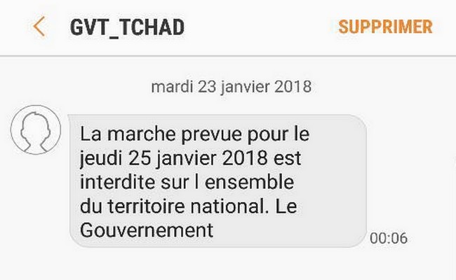 Tchad: le gouvernement impose aux opérateurs l’envoi d’un SMS à tous les utilisateurs pour annoncer l’interdiction d’une marche pacifique